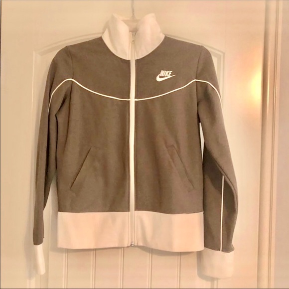 🍃Pick 3/$21- Nike Track Jacket in a Taupe Color with White Accents- Size Small - Picture 1 of 5